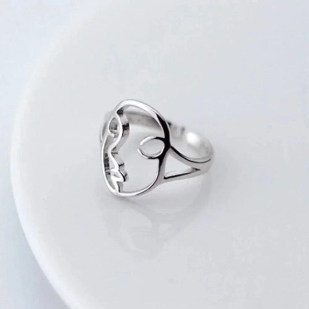 925 Sterling Silver Minimalist Abstract Face Ring